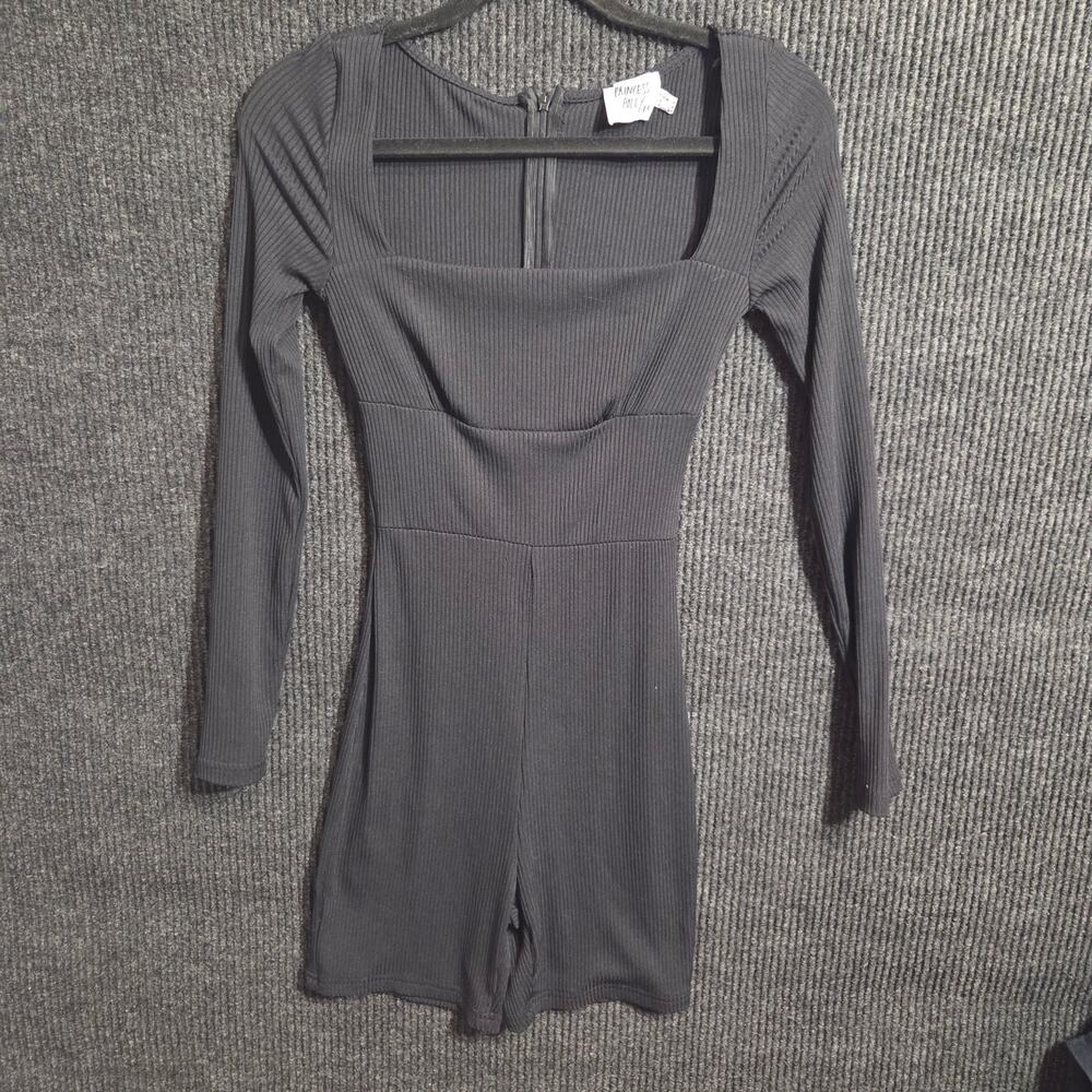 Princess Polly Black Ribbed Long Sleeve Romper Square Neck Size US 4 / AU 8